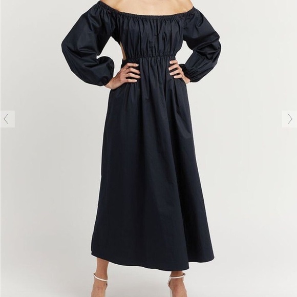 NWOT DISSH AVA INK OFF SHOULDER MIDI DRESS - NAVY - Picture 3 of 12